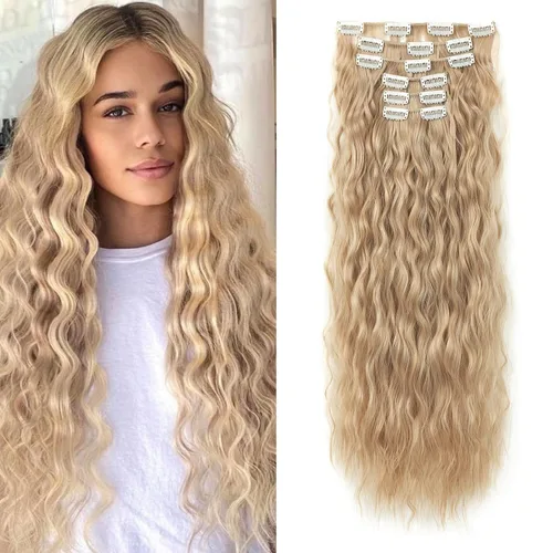 Vista 21 de LONAI - Extensiones de cabello con clip, 6 piezas, rizadas, de 24" de largo, sintéticas, para mujer, color rubio ceniza natural