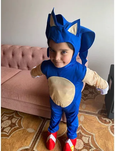 Vista 6 de Disfraz de Sonic para niños, de dibujos animados, Halloween, cosplay, juego de espectáculo de escenario