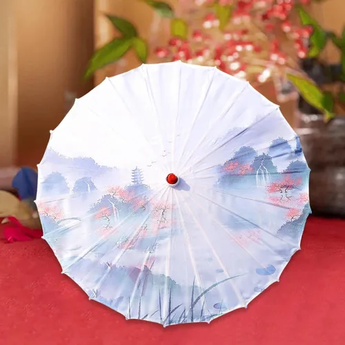 Vista 7 de Paraguas de papel de aceite de estilo oriental, paraguas de baile antiguo, impermeable, 33 pulgadas, paraguas de papel aceitado chino