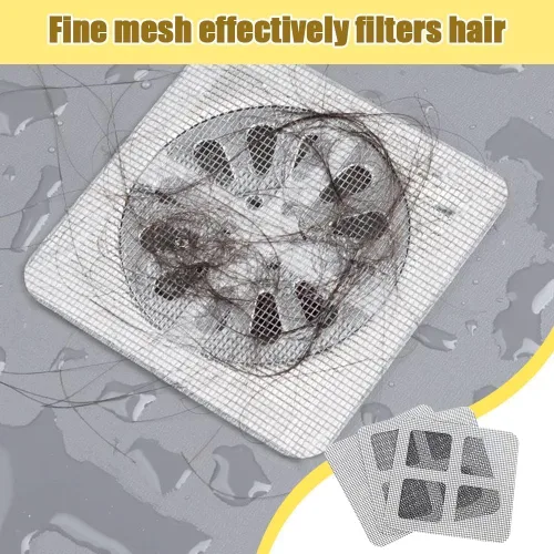 Vista 3 de Atrapasador de pelo desechable para drenaje de ducha, calcomanías de malla de 4 pulgadas para baño (20 unidades)