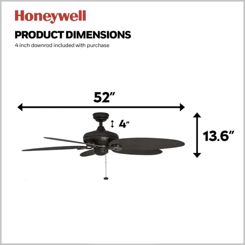 Vista 5 de Honeywell Duval - Ventilador de techo tropical, 52 pulgadas, de interior/exterior sin luz, cadena de tracción, tres opciones de montaje