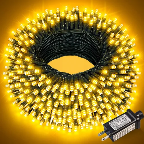 Vista 29 de Juego de 2, luces de Navidad, 200 pies, 600 LED, exterior/interior, guirnalda luces, 8 modos, impermeables, cable verde, parpadeantes, árbol, patio