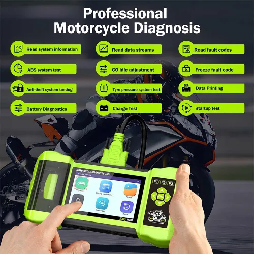 Vista 3 de Herramienta de diagnóstico de función de escáner de motocicleta totalmente accesorio, lector de código OBD2, prueba de ABS, prueba de batería