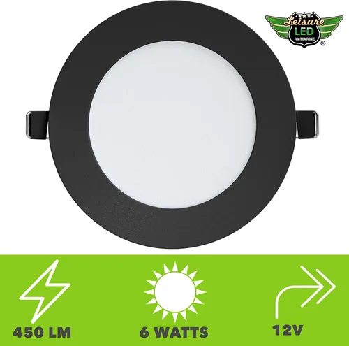 Vista 3 de Paquete de 5 luces de techo empotrables para barco RV de 480 lúmenes, luz LED súper delgada, panel de luz DC 12 V 4.75 pulgadas, 6 W, Downlights