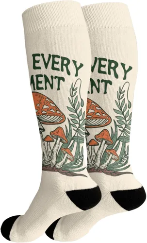 Vista 2 de devor Womens Athletic Socks Trouser Sock for Girls High Knee Sock Cute Enjoy every moment Mushroom Socks