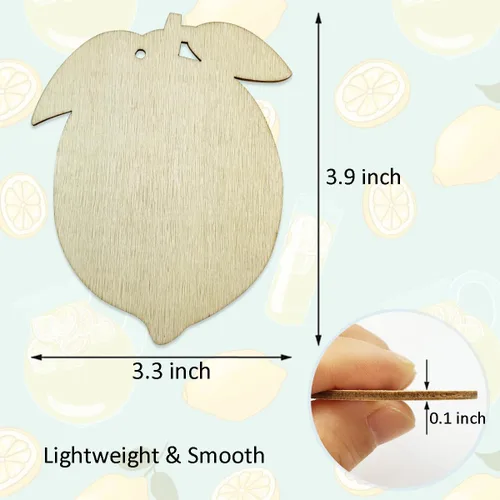 Vista 2 de 30 piezas de recortes de madera de limón sin terminar de madera de limón DIY recortes de madera en blanco en forma de limón adornos colgantes