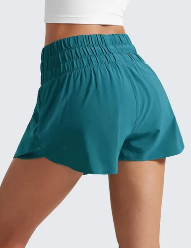 Vista 2 de CRZ YOGA - Pantalones cortos deportivos para mujer, cintura alta, holgados, con volantes, para entrenar, correr, tenis y bolsillo con cremallera