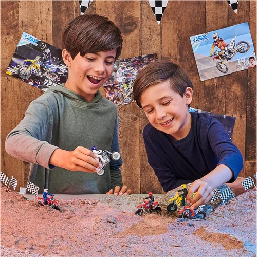 Vista 2 de Supercross, Auténtico paquete de 5 motocicletas fundidas a escala 1:24 con figura de jinete, moto de juguete para niños y coleccionistas a partir