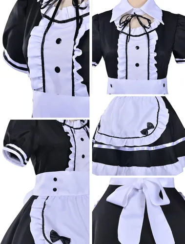 Vista 8 de Elibelle Vestido de sirvienta de anime japonés para cosplay, dulce clásico Lolita, delantal elegante con calcetines y guantes