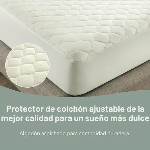 Vista 4 de Protector de colchón orgánico 100% algodón Protector de colchón orgánico GOTS transpirable y silencioso con durabilidad premium de 300 GSM Marfil