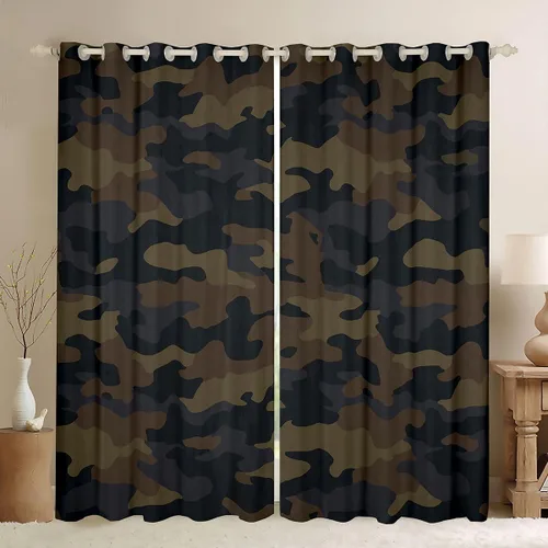 Vista 14 de Cortinas de camuflaje rústicas de camuflaje para dormitorio, sala de estar, decoración de cabaña, caza, ejército, negro, verde, aislamiento térmico