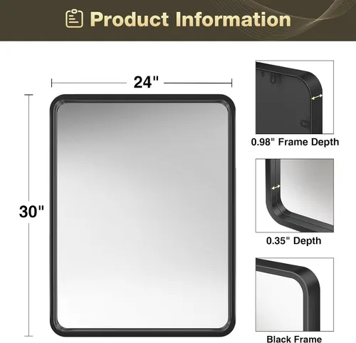 Vista 7 de Brightify - Espejo rectangular para pared de baño de 24x30 pulgadas con marco de metal negro, espejo moderno de tocador para baño, montaje vertical