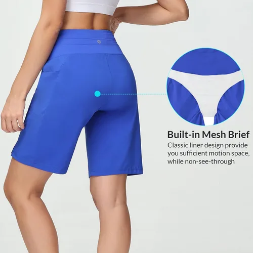 Vista 4 de baleaf Traje de baño de 9 pulgadas de cintura alta para mujer, de secado rápido, con cordón
