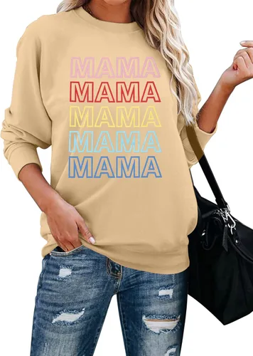 Vista 7 de Sudadera para mujer con divertido estampado de letras, blusa informal de manga larga para otoño