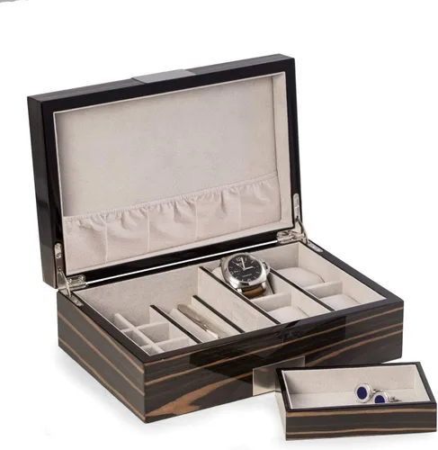 Vista 2 de Bey Berk Ebony Finish Wood 4 relojes Kevin Lacado Velour Caja de reloj