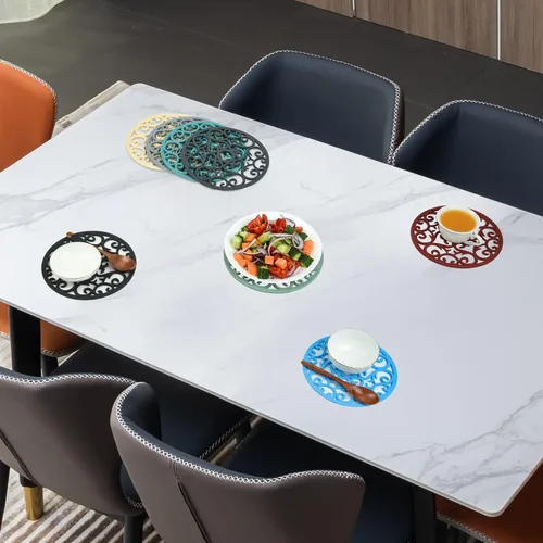 Vista 5 de Salvamanteles de silicona, almohadillas y tapetes intrincadamente tallados, tapete flexible y moderno para mesa de cocina, resistente al calor, B
