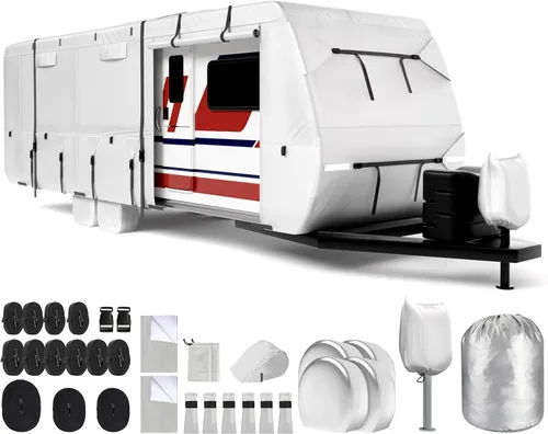 Vista 13 de Mofeez Travel Trailer RV Cover, Extra-Thick Upgraded 7 Layers for Camper Cover 16'-18' Windproof Waterproof Rip-Stop RV Covers with Adhesive Repair