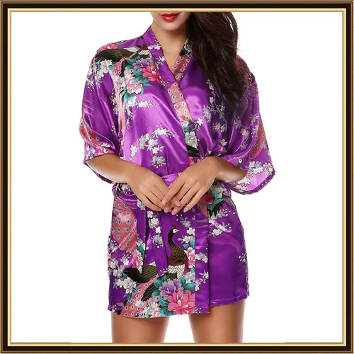 Vista 2 de 1 camisón de algodón con estampado de seda para mujer, bata de moda, bata de baño, lencería sexy
