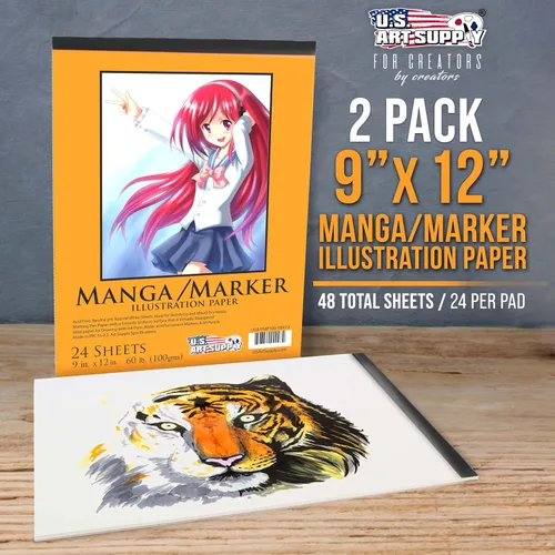 Vista 2 de U.S. Art Supply Bloc de papel marcador manga de alta calidad de 9 x 12 pulgadas (paquete de 2, 48 hojas en total) – Cuaderno de dibujo de 60 libras