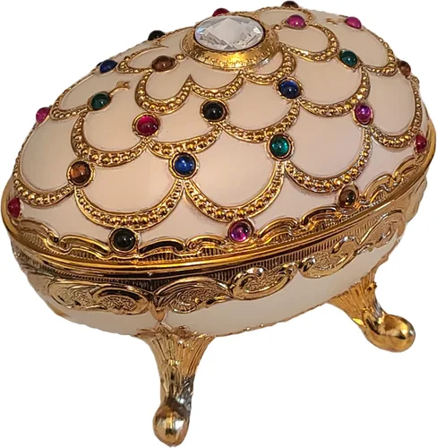 Vista 2 de Espléndido estilo Faberge huevo en forma de caja de música/caja de joyería con cristales austriacos de colores brillantes jugando castillos de hielo