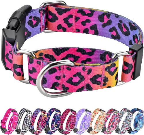 Vista 8 de Hikiko - Collar de cuadros para perros con collar ajustable de nylon Martingale con hebilla de liberación rápida (Pluma de beige, X-Pequeño)