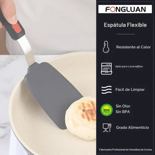 Vista 4 de Espátula giratoria de silicona flexible, resistente al calor de 600 °F, sin BPA, antiadherente para huevos, panqueques, hamburguesas, apta