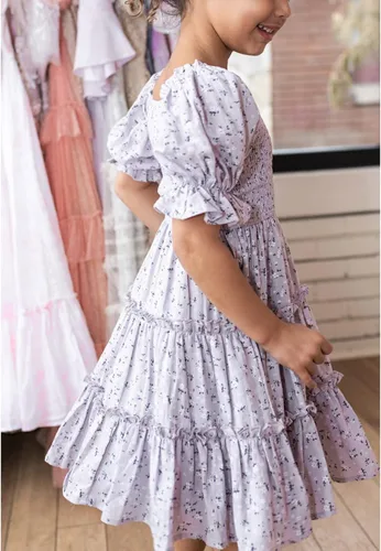 Vista 5 de Vestidos de mamá y yo a juego, conjunto de verano bohemio, cuello cuadrado, mangas con volantes, vestido floral escalonado para mujeres y niñas