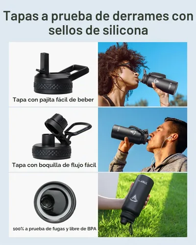 Vista 3 de Topre Botella de agua aislada de 32 onzas, botella de agua al vacío de acero inoxidable, sin BPA y a prueba de fugas - con asa de paracord, correa