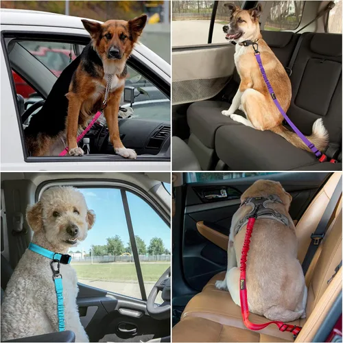Vista 7 de Plutus Pet Cinturón de seguridad para perro para el coche, arnés de coche ajustable para perros con clip de mosquetón, cinturón de seguridad Beige