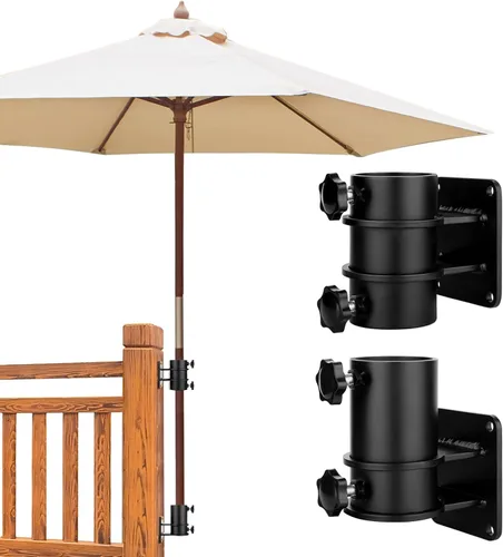 Vista 9 de Par de soportes laterales para sombrilla de patio, de acero inoxidable, soporte de abrazadera/soporte para sombrilla y soporte para barandilla