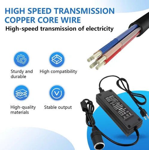 Vista 2 de Convertidor de 15A, 180W, 110V a 12V, Convertidor de CA a CC, convertidor de 120 a 12 voltios, adaptador de enchufe de encendedor de cigarrillos