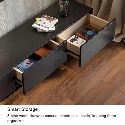 Vista 6 de homary Soporte extensible de madera para TV, centro de entretenimiento rectangular, consola multimedia con 3 cajones (negro y nogal)