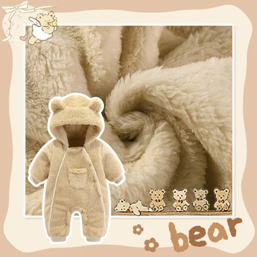 Vista 4 de UVIPC Mono de oso para bebé recién nacido, mono de forro polar con capucha, diseño de doble línea