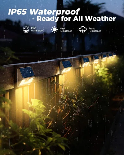 Vista 5 de vighep Paquete de 12 luces solares de movimiento para exteriores, luces impermeables para valla al aire libre, luces LED de pared blancas cálidas