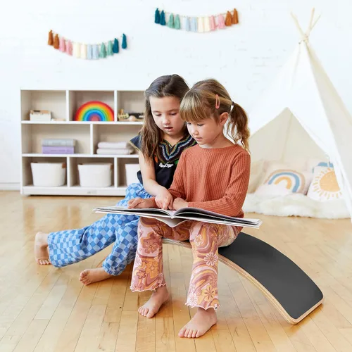 Vista 9 de ECR4Kids Tabla de Equilibrio con Base de Felpa, Juguete Montessori, Negro Felt non-slip Montessori balance board helps develop & improve balance
