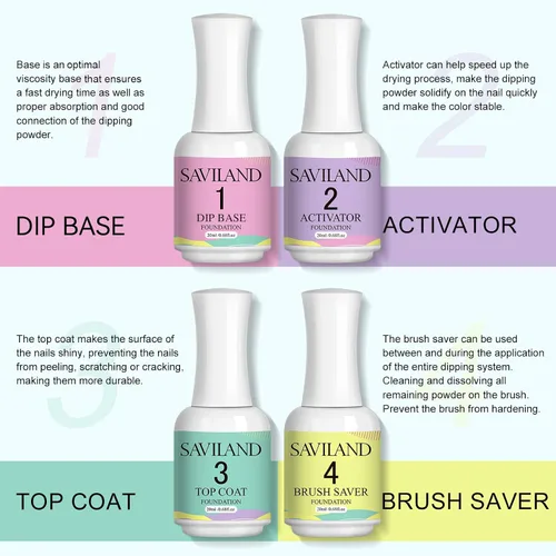 Vista 3 de SAVILAND Juego líquido de polvo de inmersión: 0.7 fl oz Ultimate Nail Dip System Essentials Liquid Base de inmersión de gran capacidad, activador