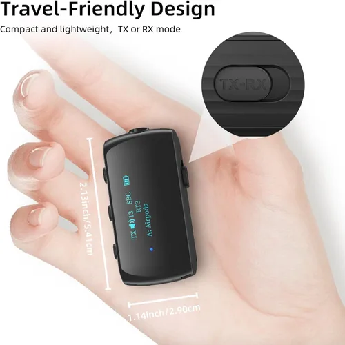 Vista 5 de Receptor transmisor Bluetooth 5.2 para 2 AirPods/Auriculares Flight Bluetooth Adapter for Airplane, TV, Gym with a 3.5mm Audio Jack, Wireless BT