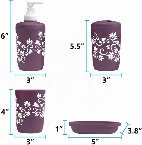 Vista 6 de Blue Donuts Juego de accesorios de baño completo, cepillo y soporte para inodoro, basura, soporte para cepillos de dientes, morado, 6 piezas