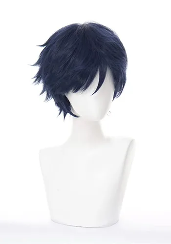 Vista 32 de COSPLAZA Peluca de cosplay de niña larga y recta azul profundo de pelo completo de anime