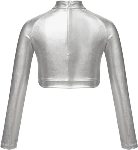 Vista 2 de Camiseta deportiva de manga larga para niñas pequeñas y grandes, con cuello alto falso, para ballet, gimnasia, yoga, animadoras, bailar