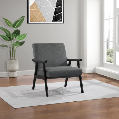 Vista 2 de OSP Home Furnishings Weldon Mid-Century - Sillón moderno, tela de carbón con marco acabado negro
