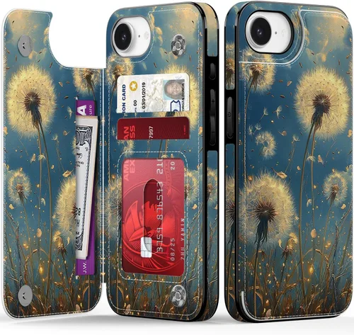 Vista 192 de FUNMIKO Funda tipo cartera para iPhone 15 con tarjetero + clip para efectivo, bloqueo RFID, protección contra caídas de grado militar y obras