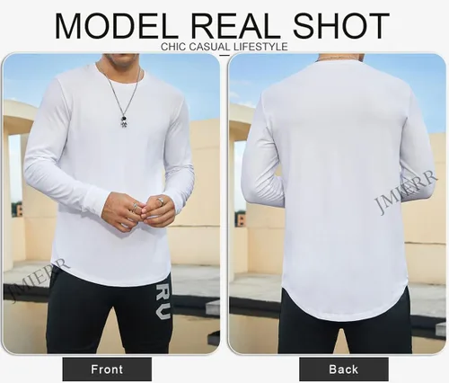 Vista 3 de JMIERR Mens 3 Pack Cotton Hipster Hip Hop Longline Crewneck T-Shirt