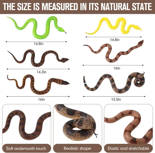 Vista 4 de 6 piezas de broma de serpientes falsas, serpiente de goma suave realista para mantener alejados a los pájaros, figura de animal falso realista