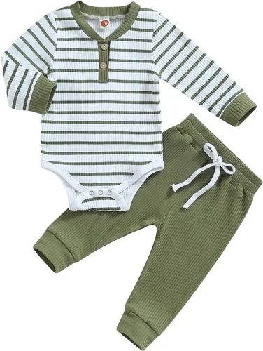 Vista 11 de Ropa para Bebé Recién Nacido Niño Niña Mameluco de Punto Acanalado Manga Larga Pantalones Algodón Sólido Conjuntos de Otoño Invierno para Bebés 2