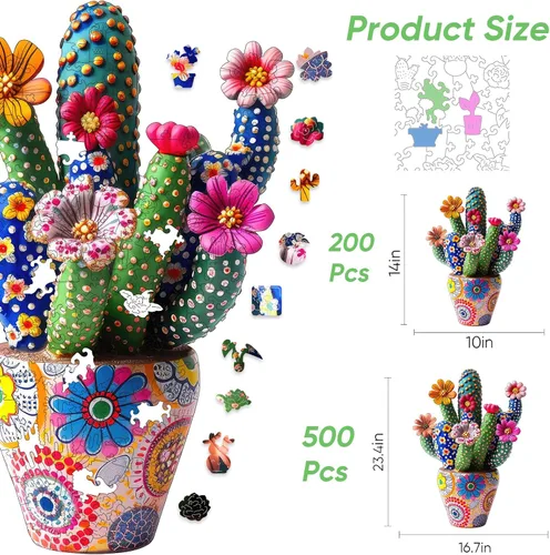 Vista 67 de Mys Aurora Rompecabezas de madera de cactus para adultos, 200 piezas Flor de cactus