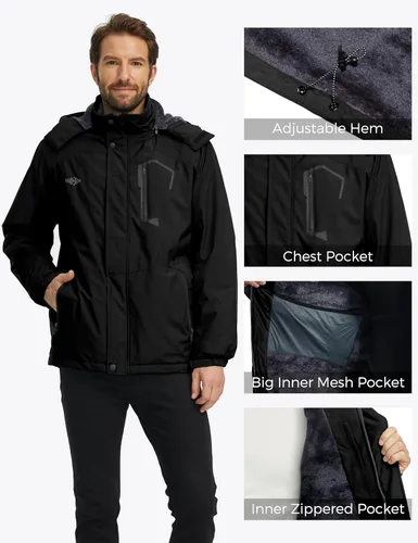 Vista 5 de Wantdo - Chaqueta de esquí impermeable con capucha, cálida, resistente al viento, la lluvia y el invierno, para hombre