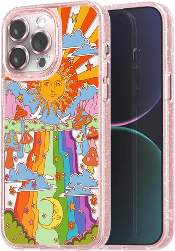 Vista 93 de Compatible para iPhone 13 Funda Bonita Estética - Funda para Teléfono Rosa con Purpurina con Protector de Cámara - Diseño de Cubierta