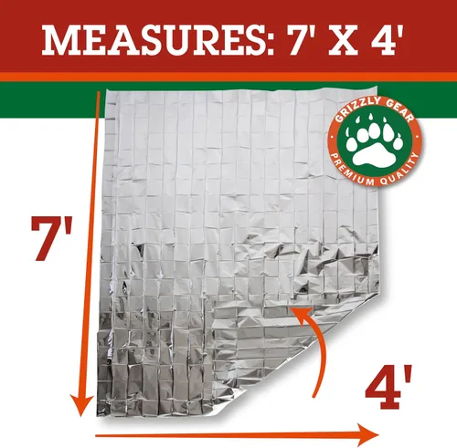 Vista 2 de Mantas térmicas de emergencia – Grizzly Gear – se pliega a 52 x 84 pulgadas