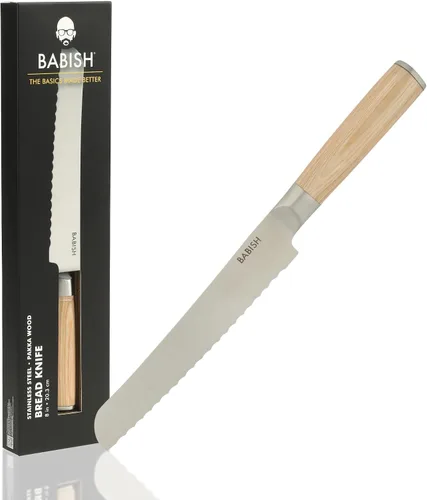 Vista 7 de Babish Cuchillo de pan de 8 pulgadas – Cuchillo de cocina profesional de acero alemán de alto carbono 1.4116 – Cuchillo serrano para cortar pan